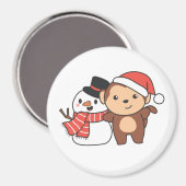 Affe mit Schneemann im Winter für Weihnachtsmagazi Magnet (Vorderseite/Rückseite)