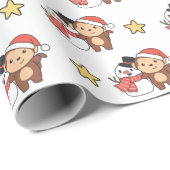 Affe mit Schneemann im Winter zu Weihnachten Geschenkpapier (Rolleneckpunkt)