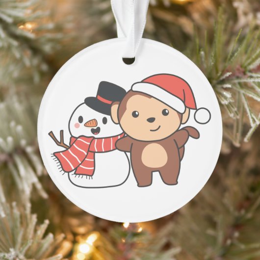 Affe mit Schneemann im Winter zu Weihnachten Ornament (Baum)