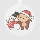 Affe mit Schneemann im Winter zu Weihnachten Ornament (Vorderseite)