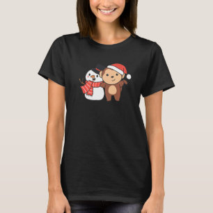 Affe mit Schneemann im Winter zu Weihnachten T-Shirt