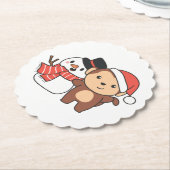 Affe mit Schneemann im Winter zu Weihnachten Untersetzer (angewinkelt)