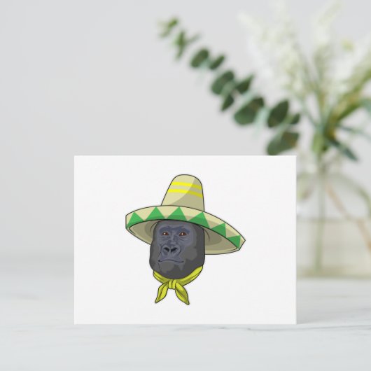 Affe mit Strohhut Postkarte (Stehend Vorderseite)