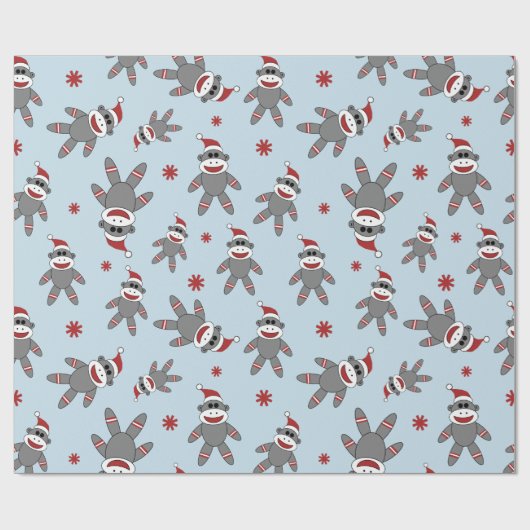 Affe mit Weihnachtsmannmütze Blauer Weihnachtsfeie Geschenkpapier (Flach)