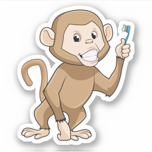 Affe mit Zahnbürste Aufkleber (Vorderseite)