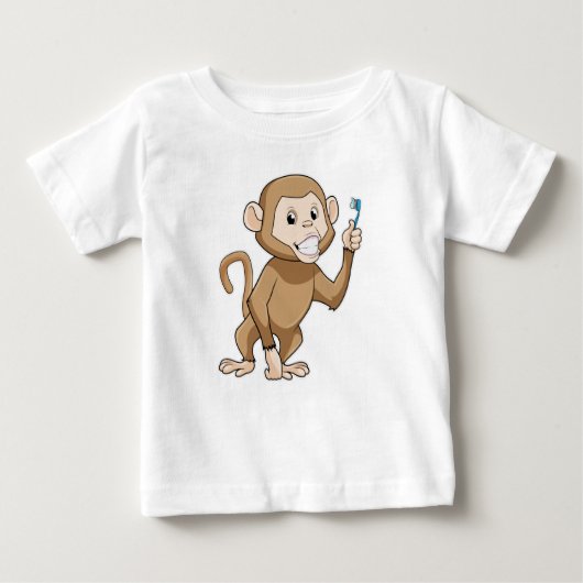 Affe mit Zahnbürste Baby T-shirt (Vorderseite)