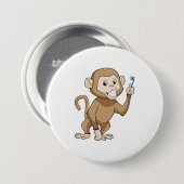 Affe mit Zahnbürste Button (Vorne & Hinten)