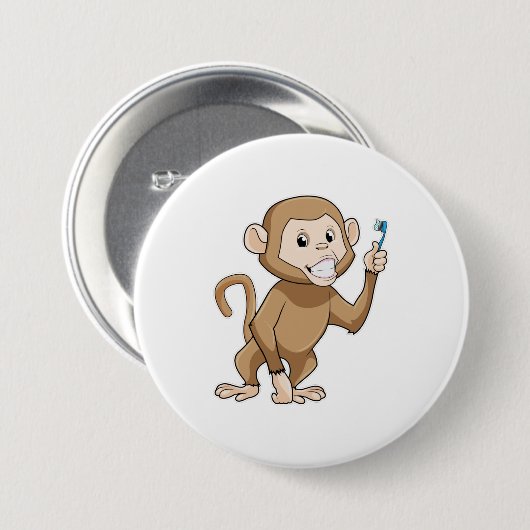Affe mit Zahnbürste Button (Vorne & Hinten)