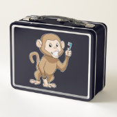 Affe mit Zahnbürste Metall Brotdose (Rückseite)