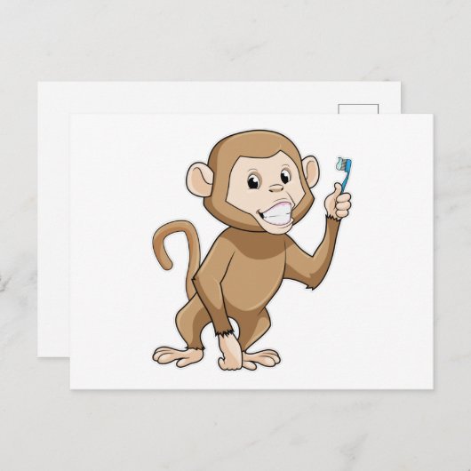 Affe mit Zahnbürste Postkarte (Vorne/Hinten)