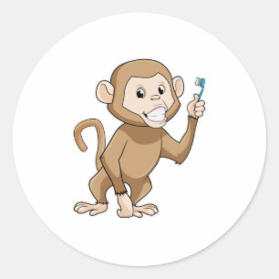 Affe mit Zahnbürste Runder Aufkleber