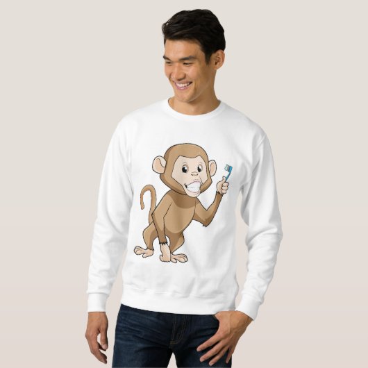 Affe mit Zahnbürste Sweatshirt (Vorne ganz)