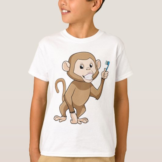Affe mit Zahnbürste T-Shirt (Vorderseite)