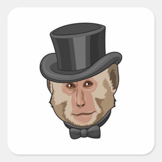 Affe mit Zylinder Quadratischer Aufkleber (Vorderseite)