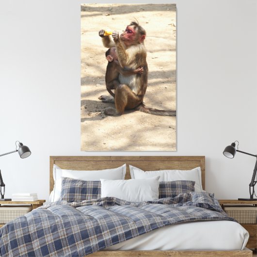 Affe - Mutterfrühstück Leinwanddruck (Insitu (Schlafzimmer))