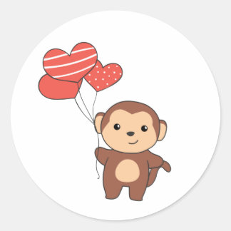 Affe Niedliche Tiere mit Herzballoons valentine Runder Aufkleber