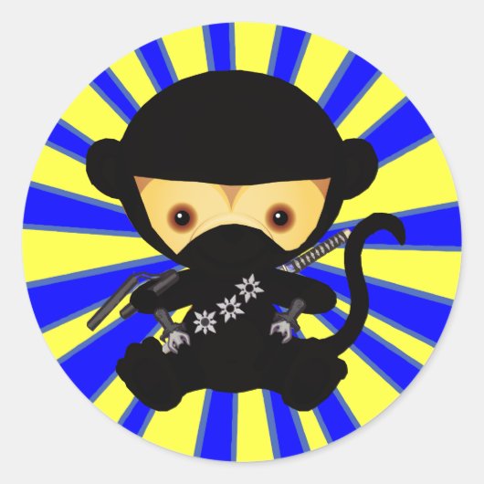 Affe Ninja Kawaii Art Runder Aufkleber (Vorderseite)