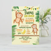 Affe Party Geburtstag schwingen über Gelbfick Einladung (Stehend Vorderseite)