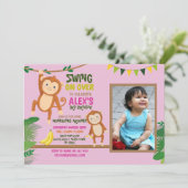 Affe Party Geburtstag Swing Foto Rosa Einladung (Stehend Vorderseite)