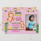 Affe Party Geburtstag Swing Foto Rosa Einladung (Vorne/Hinten)