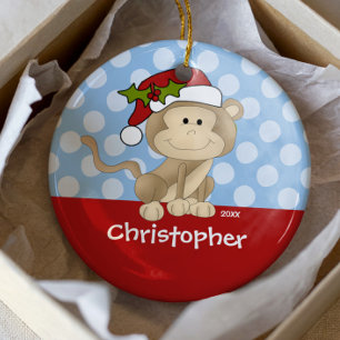 Affe-personalisierte Jungen-Weihnachtsverzierung Keramikornament