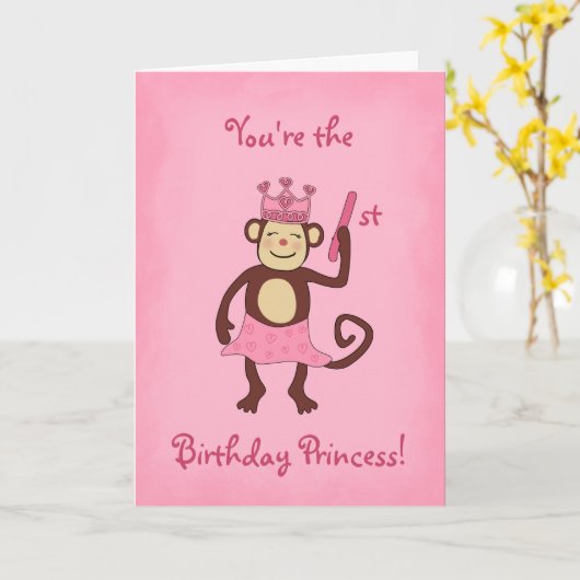 Affe-Prinzessin 1. Geburtstag Karte (Gelbe Blume)