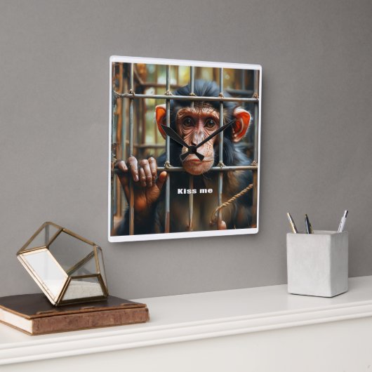 Affe Quadratische Wanduhr (Büro)