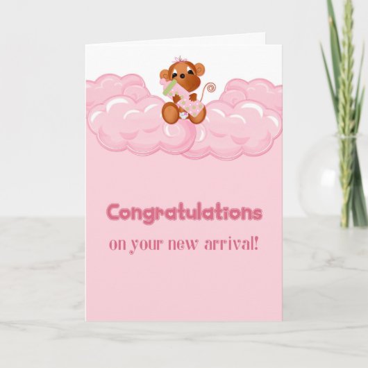 Affe, Rosa, Gratulationen Girl Card Karte (Vorderseite)