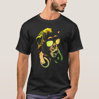Affe Schimpanse mit Sonnenbrille und Kopfhörern T-Shirt