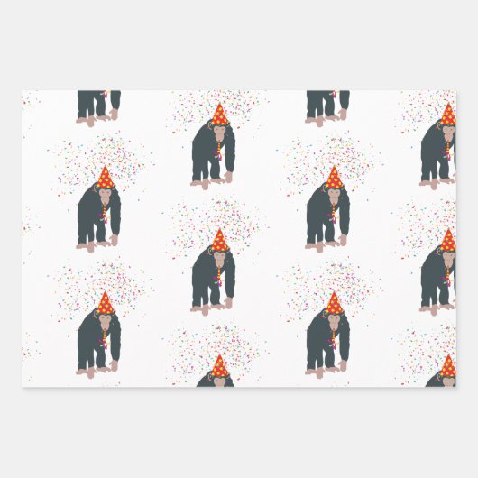 Affe Schimpansen Partying Tiere mit Party Geschenkpapier Set (Vorderseite 3)