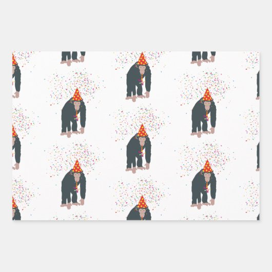 Affe Schimpansen Partying Tiere mit Party Geschenkpapier Set (Vorderseite)