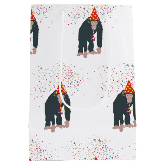 Affe Schimpansen Partying Tiere mit Party Mittlere Geschenktüte (Rückseite)