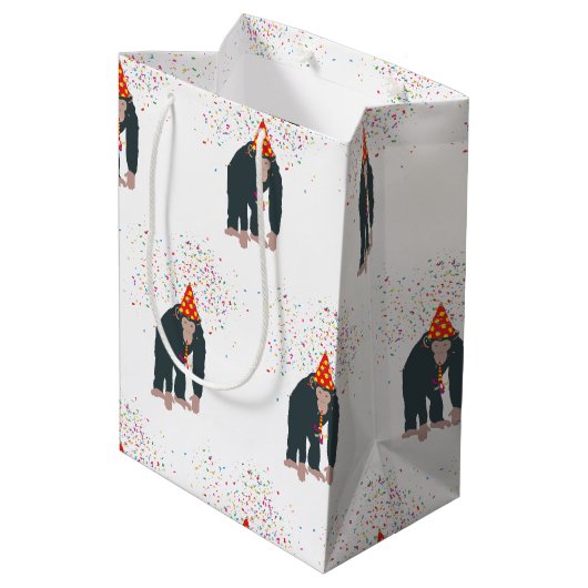 Affe Schimpansen Partying Tiere mit Party Mittlere Geschenktüte (Rückseite Schrägansicht)