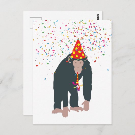 Affe Schimpansen Partying Tiere mit Party Postkarte (Vorne/Hinten)