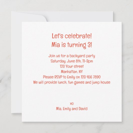 Affe schlägt Kuchen Geburtstag, Affen Einladung (Rückseite)