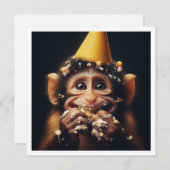 Affe schlägt Kuchen Geburtstag, Affen Einladung (Vorne/Hinten)