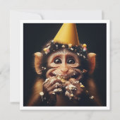 Affe schlägt Kuchen Geburtstag, Affen Einladung (Vorderseite)