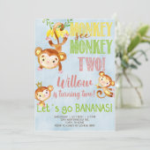 Affe sehen Affe zwei Mädchen Geburtstag einladen. Einladung (Stehend Vorderseite)