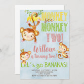 Affe sehen Affe zwei Mädchen Geburtstag einladen. Einladung (Vorne/Hinten)