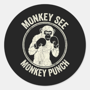 Affe sieht Affen schlägt Vintage-Boxen Gorilla Runder Aufkleber