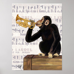 Affe spielt Trumpet Poster