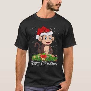 Affe Tiere Lover Matching Weihnachtsmannmütze Mon T-Shirt