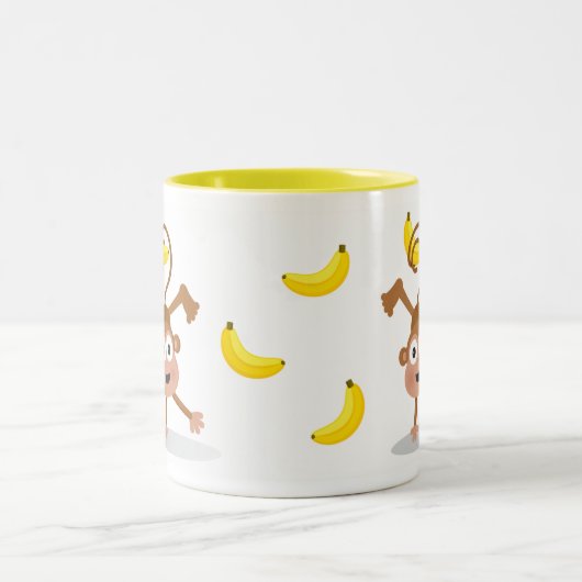 Affe und Bananen Zweifarbige Tasse (Mittel)