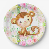Affe und Blume Mädchen Dusche Papier Teller. Pappteller (Vorderseite)