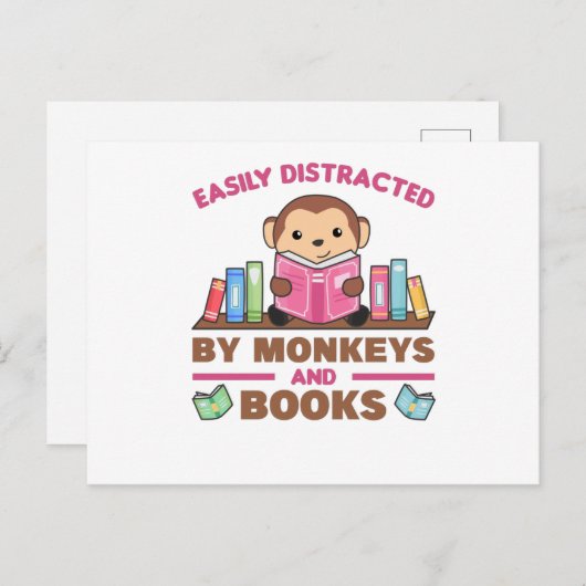 Affe und Bücher Funny Sprichwort mit Buch Postkarte (Vorne/Hinten)