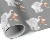 Affe und Elefant auf Grau Geschenkpapier (Rolleneckpunkt)