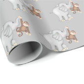 Affe und Elefant auf Grau Geschenkpapier (Rolleneckpunkt)