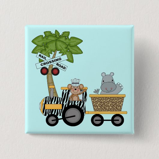 Affe-und Flusspferd-Zug-T-Shirts und Geschenke Button (Vorderseite)