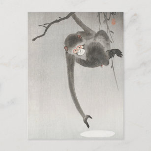Affe und Mondreflektion von Ohara Koson Postkarte
