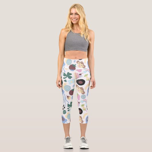 Affe und Musikmuster Capri Leggings (Vorderseite)